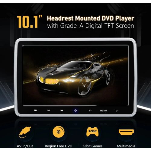 XTRONS 1PC Universal Monitor 10.1 inch TFT Screen Headrest Car DVD Player with USB SD/FM Transmitter + 2 Headphones(Optional)