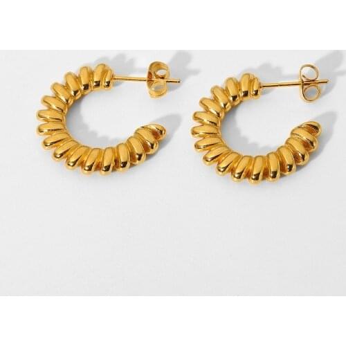 Screw Cable Twisted CC Shape Hoop Earrings For Women 18k Gold Plated Stainless Steel Chunky Earring Jewelry