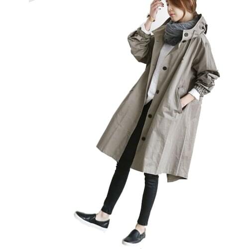 Spring Autumn New Fashion Women Hooded Trench Coat Plus size 4XL Loose Long Coats Solid Casual Womens Windbreaker Brand Clothing