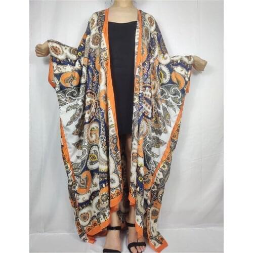 Plus size bohemian summer swimwear Kimonos For Women Dubai Kuwait Fashion Printed Silk Kaftan Abaya Clothes 2021 New