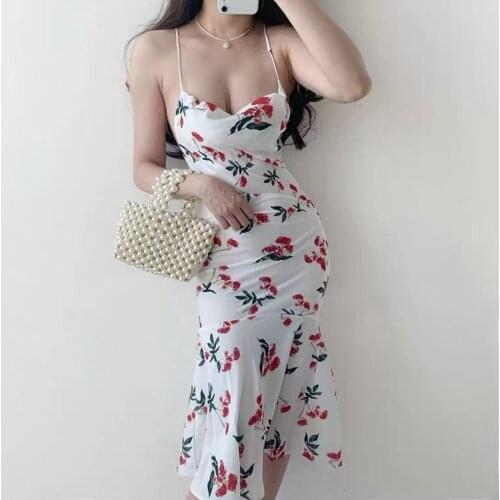Summer Floral Dress 2021 Sexy Cutout Cut Out White Flounced Edge Off The Shoulder Backless Dress Prom Midi Strap Ladies Dresses