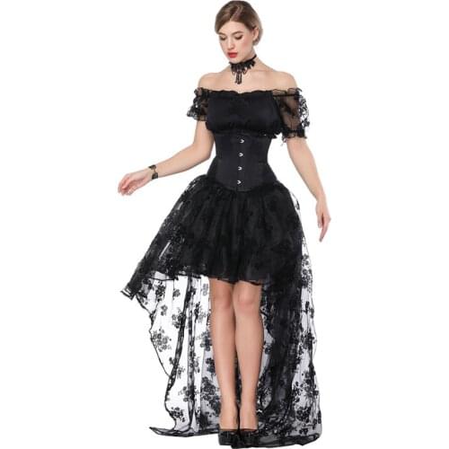 2XL Womens Burlesque Dancer Dress Witch Halloween Sexy Bust Corset Corset Skirt Gothic Corset Black Lace Skirt
