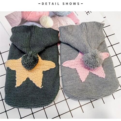 Winter Warm Pet Hooded Sweater Cute Star Pattern Pullover Knitting Crochet Clothing for Small Medium Dog Cats Teddy Clothing