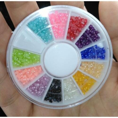1wheel x 600 Pcs nail art stud 3D Half Round Pearl Mix 12 Colors Decoration 3D Nails,2mm half pearl nail art half pearls