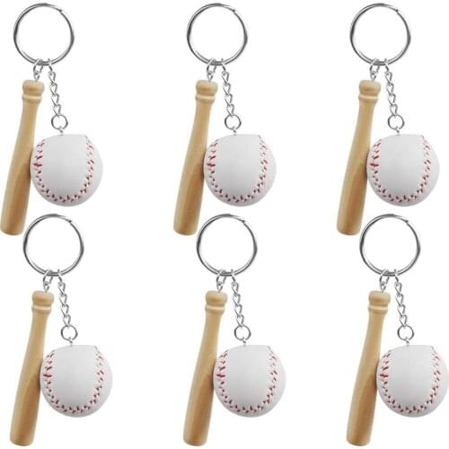 100pcs Mini Baseball Keychain with Wooden Bat for Sports Theme Party Team Souvenir Athletes Rewards Party Favors