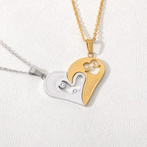 2 PCs/Set Two Hearts Necklace engraved I love you gold chain stainless steel women necklace Christmas present Gift for men BFF
