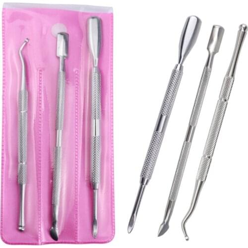 3pcs Stainless Steel Nail Cuticle Pusher Dead Skin Remover Cuticle Nipper Spoon Dual-end Trimmer Cutter Clipper Manicure Tools