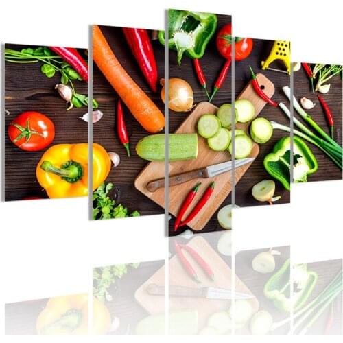 Vegetables Carrot Chili 5 Panels HD Canvas Painting Posters Wall Art Print Pictures Kitchen Room Interior Home Decoration Frame