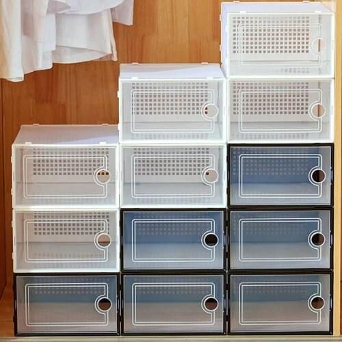 6 Pcs Thick Transparent Shoe Box Plastic Storage Boxes Stackable Dust-proof Multifunction Combination Drawer Shoe Rack