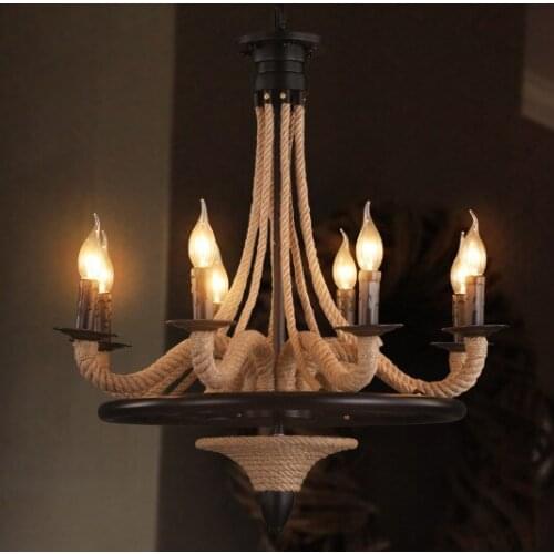 American country loft iron weaving rope retro pendant light Cafe Restaurant personality industrial rope hanging lighting