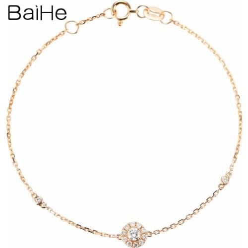 BAIHE Solid 18K Rose Gold 0.11ct H/SI Natural Diamonds Bracelet for Women Fine Jewelry Trendy round Bracelet leisure браслет