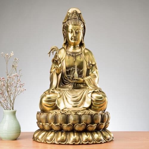 Southeast Asia Buddhist home family efficacious bless Talisman Mascot brass copper Guanyin Buddha copper statue -27CM Large
