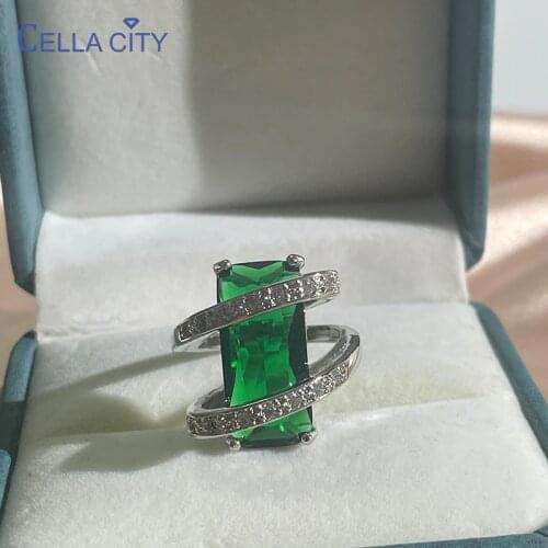 Cellacity Emerald Gemstones rings for charm lady with 10*20mm big stone Silver 925 Jewelry Anniversary Party Gift size 6-10