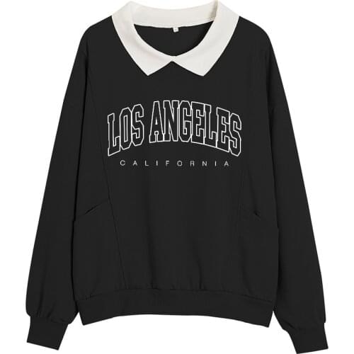 Black Sweatshirt Harajuku Los Angeles California Kawaii Hoodie Aesthetic Printed Sweatshirt Casual Spring Autumn cotton Top