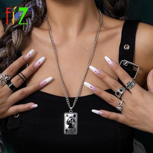 F.J4Z Fashion Womens Necklace 2021 Trend Hit-hop Poker Face Black A Skull Pendant Collar Necklaces Halloween Party Gifts