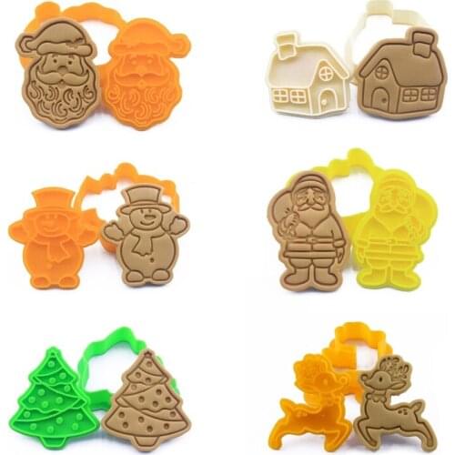 1PC Christmas Santa Claus Shape 3D Pressable Stamped Embossed Biscuit Cookie Cutters Mold Kitchen Bakeware Tool Random Color