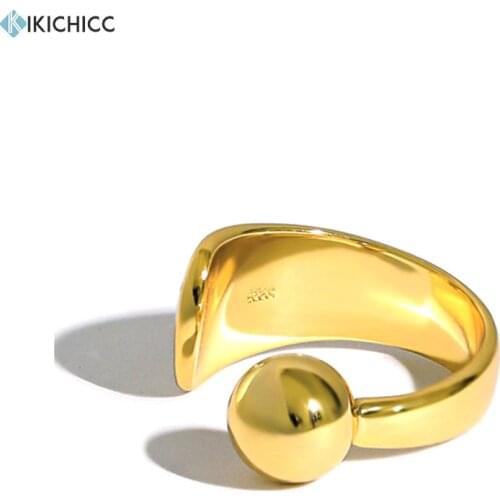 Kikichicc 100% 925 Sterling Silver Gold Geometric Irregular Beads Ball Resizable Rings Women Fashion Fine Wedding Jewelry