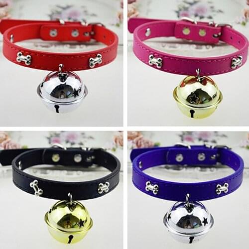 Cat Dog Collar Faux Leather Collar Adjustable Cute Bone Decor Collar with Bell Kitten Collar Puppy Collar Pet Necklace