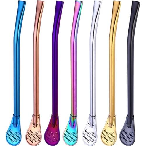 Creative 304 Stainless Steel Straw Spoon Reusable Drink Filter Teaspoon Straw Coffee Stirrer Teaware Party Supplies Bar Tools