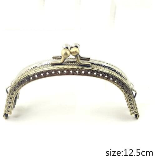12.5cm silver and bronze color kiss buckle knurling arc edge metal purse frame clasp coin bag hardware 10pcs/lot