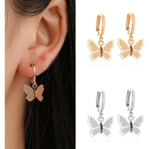 Cute Butterfly Earring Korean Style Women Insect Butterfly Hoop Earring Romantic Small Earring Pierced Jewelry