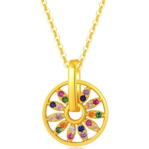 ZSLBS Fashion Long Chains Round Circle Pendant Necklace For Women Necklaces Gold Copper Zircon Colorful Bijoux Collier Elegant