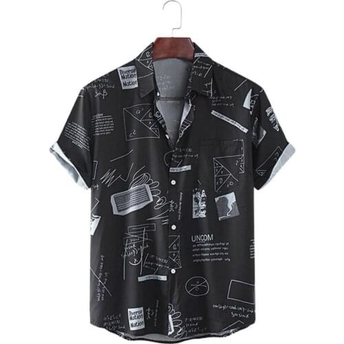 2021 Casual Beach Shirt Graffiti Print Short Sleeve Men Single-breasted Lapel Hawaiian Shirt Beachwear Summer Male Shirts Tops
