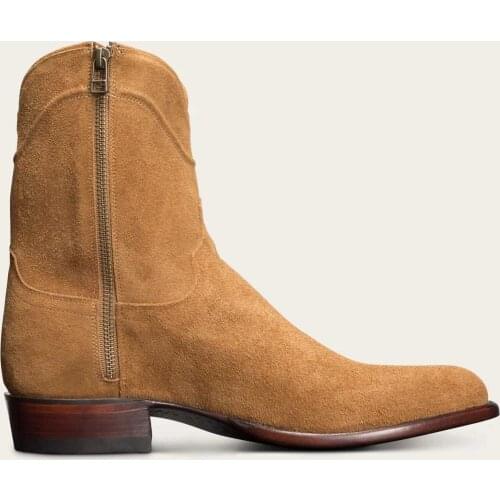 High Quality Winter Men Boots Calf Zipper Pointed Low Heeled Outdoor Boots Men Warm Non Slip Chelsea Male Fashion Big Size 38-48