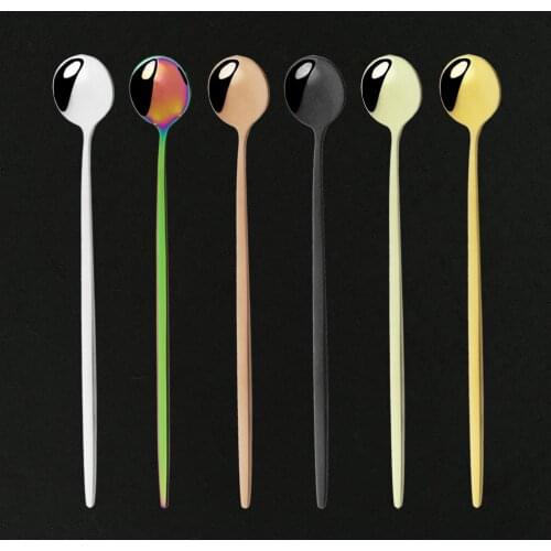 6Pcs Stainless Steel Dinnerware Set Tea Spoon Dessert Coffee Ice Cream Spoons Kitchen Accessories Bar Tools With Long Handle