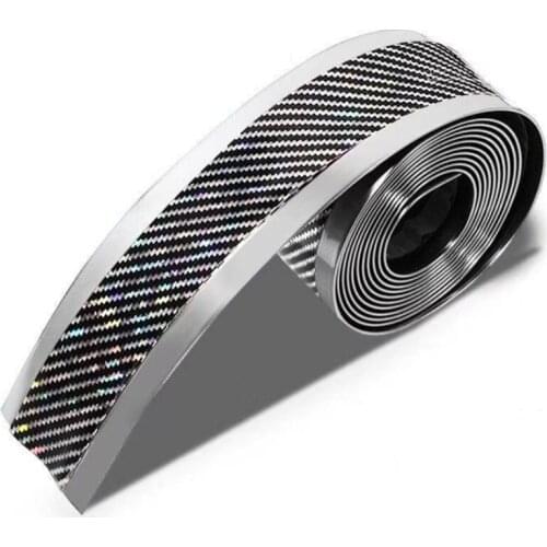 5cm width 2.5M Length carbon fiber door sill-double silver side laser Car Bumper Strip Protectors car sticker