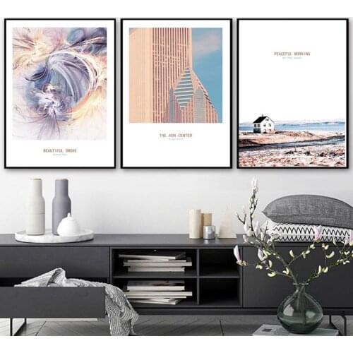Nordic Style Coast Peaceful Morning Wall Art Print Pictures Smoke Abstract Lines Poster Aon Center Painting Kids Room Home Decor