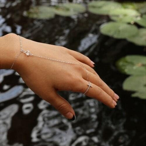 New Arrival Simple Gold Silver Color Chain Rhinestone Bracelet for Women Girl Charms Finger Link Chain Bracelets&Bangle