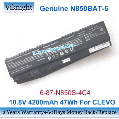 Original N850BAT-6 Battery for Clevo N850HC N850HJ N870HJ1 N870HK1 N850BAT-6 6-87-N850ES-6E7 10.8V 4200mAh 47Wh