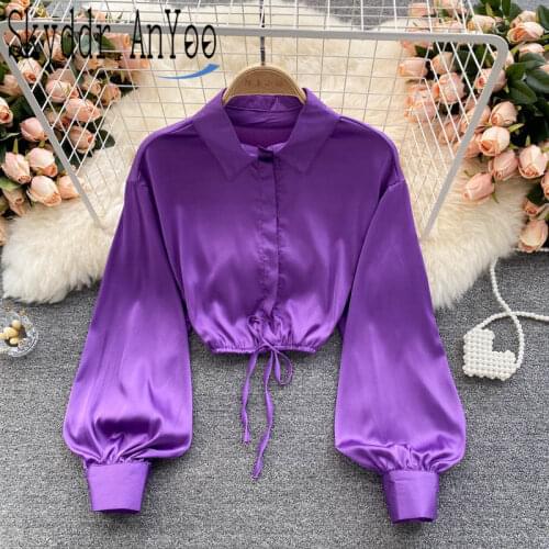Autumn Fashion Woman Blouses 2021 Long Sleeve Blusas Satin Elegant Female White Shirt Slim Crop Top Korean Style Blouse