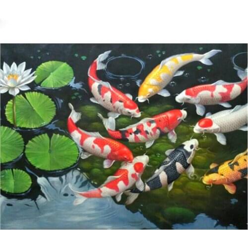 Handicrafts Diamond Embroidery Carp Pond DIY Diamond Painting Fish koi and Lotu Flower Cross Stitch Rhinestone Mosaic Decor L106