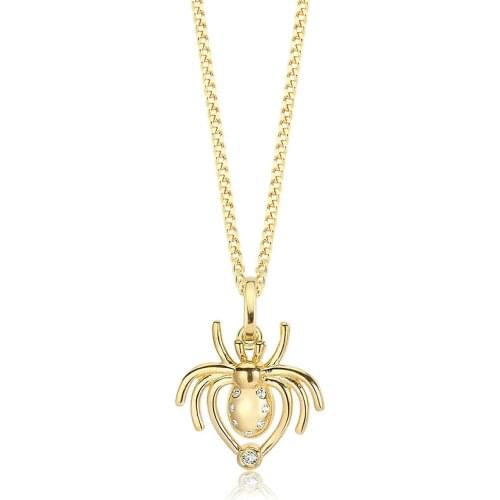 Valori Jewels Sparkling Spider, Zirconia White Gemstone, Gold Plated, Sterling Silver Charm Necklace