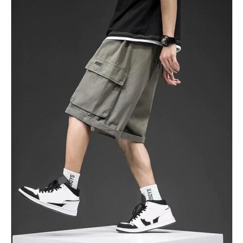 Loose Mens Shorts Summer Casual Sweatpants Multi-pocket Solid Color Mens Clothing Harajuku Overalls Men Drawstring Mens Shorts