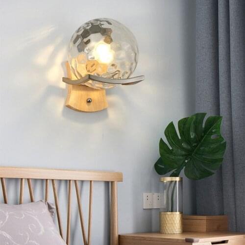 Nordic Interior Wooden Wall Lamp Moon Wandlamp Bedroom Bedside luxury Aisle Design Round Modern Glass Ball Led Wall Lights