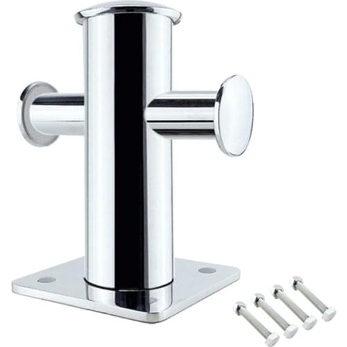 Heavy Duty Stainless Steel Single Mooring Bitt Single Cross Bollard Cleat with Extra Base Plate Screw Nuts Hardware Kit