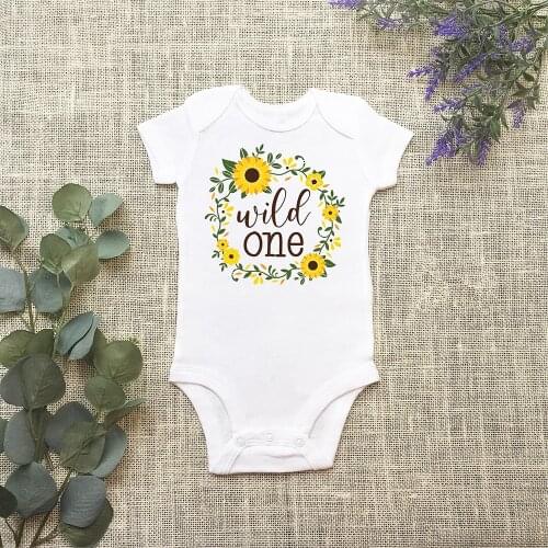 Birthday Sunflower Baby Girl tops Birthday Wild One baby bodysuit First birthday baby jumpsuit Girl Wild One Birthday outfits