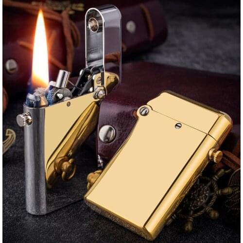 Vintage Brass Gasoline Lighter Mechanical Automatic Ejection Oil Lighter Retro Steam Punk Fluid Lighter