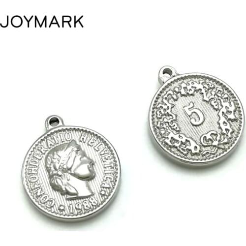 Vintage 15mm Round Stainless Steel Coin Pendants Portrait Charms For DIY Bracelet Necklace Fashion Jewelry Accessories BXGA061