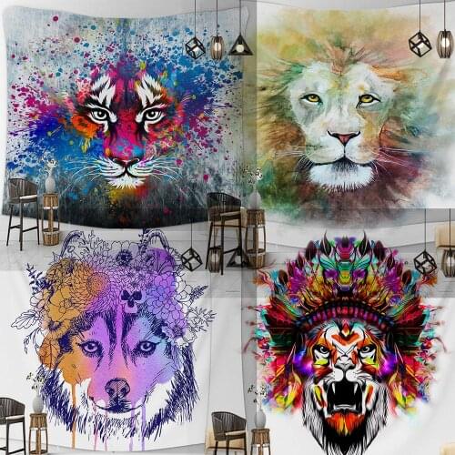 Wolf Lion Tiger Indian North America Wild Hanging Trippy Tapestry Wall Handmade Decor Art Bedroom Living Room Dorm