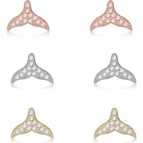 ZEMIOR 925 Sterling Silver 3 Colors Shiny Fish Tail Stud Earrings Sets Simple Clear CZ Small Earrings For Women Fine Jewelry