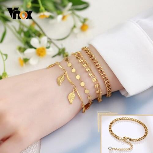 Vnox 1/2/3pcs/set Gold Tone Stainless Steel Chain Bracelets for Women,Chic Wrist Jewelry, Female Accessory,Length Adjustable