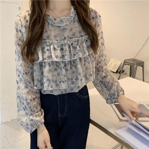 Shirts Women Floral Printed Leisure Loose Elegant Chiffon Tops Blouses Trendy All-match Temperament Korean Style Popular Retro