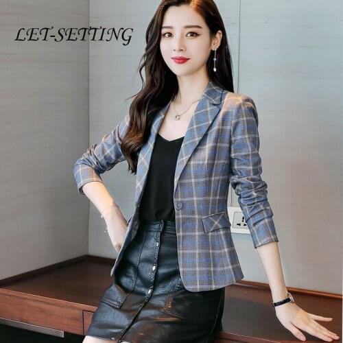 Large size spring autumn new slim one button casual suit Plaid retro temperament women jacket plus size blazer women coat