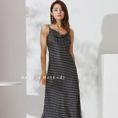 Fashion dress 2020 summer light mature temperament womens wear wave point silk suspender A-line skirt