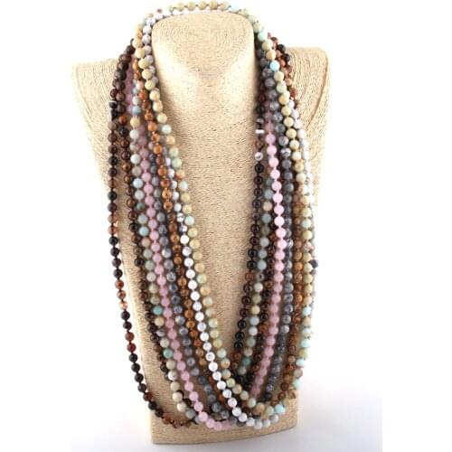 Fashion Bohemian Jewelry Long Knotted Stone Bead Necklaces For Women Necklace