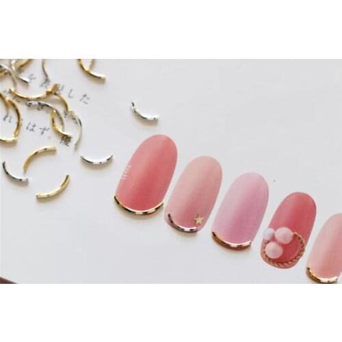 100pcs Gold Curve stick arc smile 3D Alloy Nail Art Rhinestone metal manicure nails accessories nail art decoration DIY charms